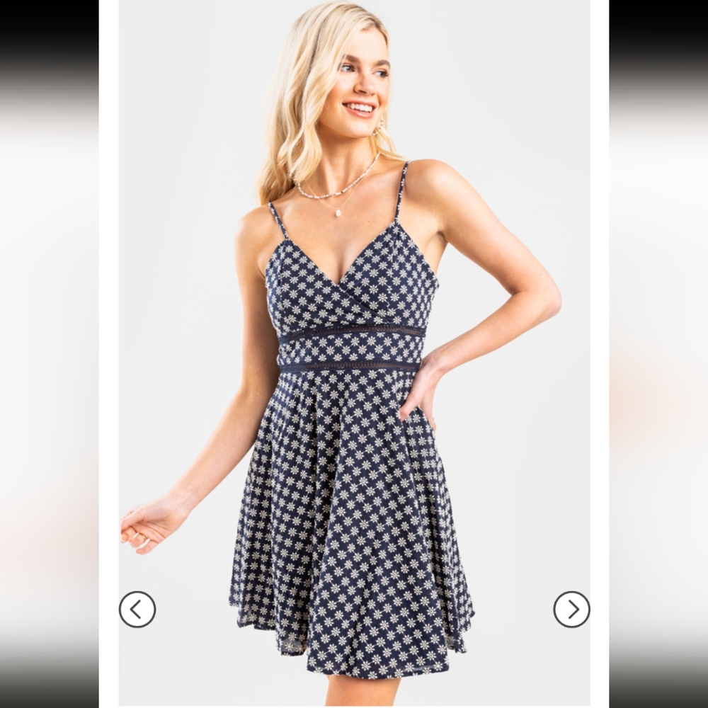 NWT💙 Francesca's Qwinn Ladder Trim Blue Mini Dress Sz Large